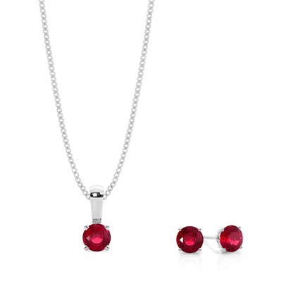 Round Ruby Pendant and Earring set
