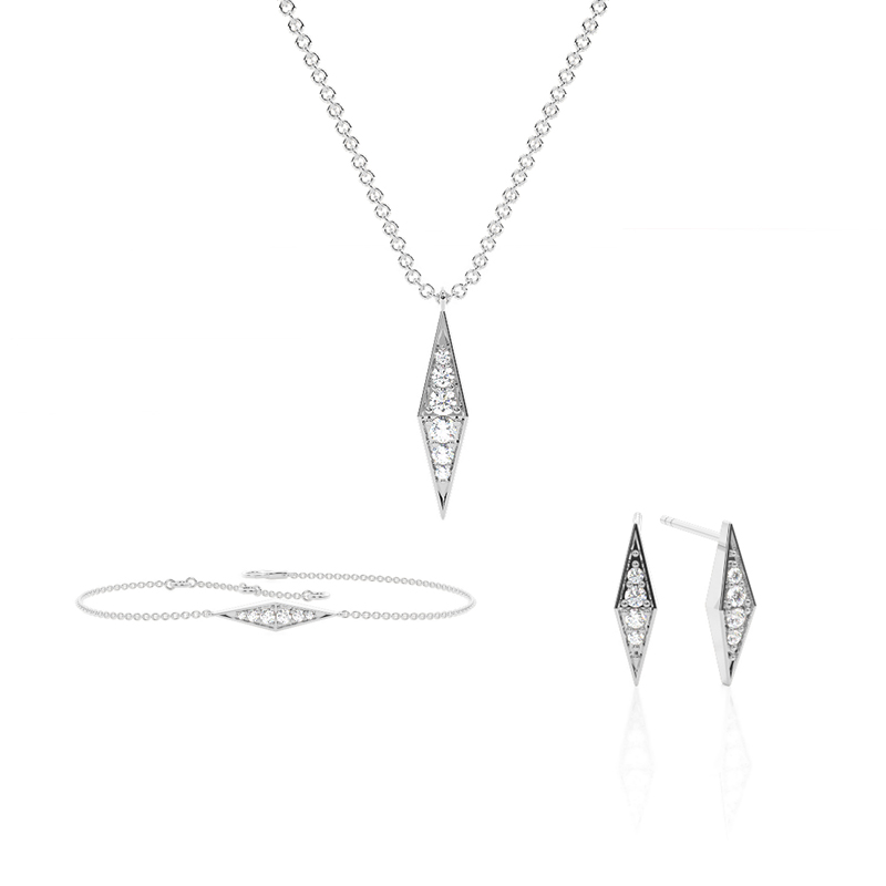 Zartes Diamant-Set in Drachen-Form mit Pavé-Fassung - Halskette, Ohrringe und Armband