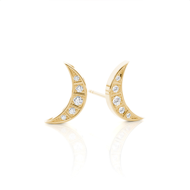 Zartes Diamant-Set mit Halbmond-Motiv - Anhänger und Ohrringe