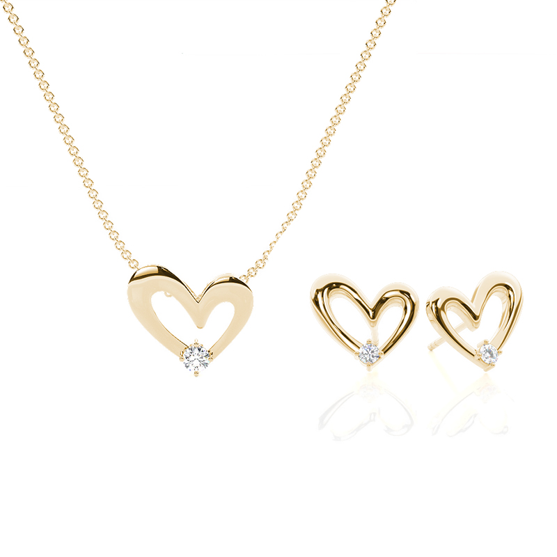 Diamond Accented Heart Shape Delicate Pendant and Earring Set