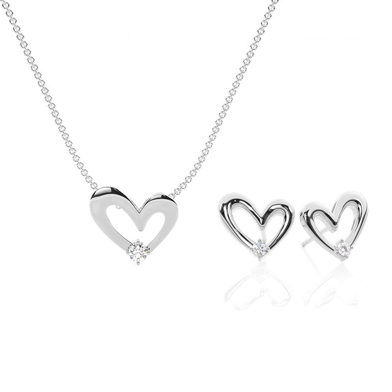Zartes Schmuck-Set mit Herz-Motiv und Diamant-Akzenten - Anhänger und Ohrringe