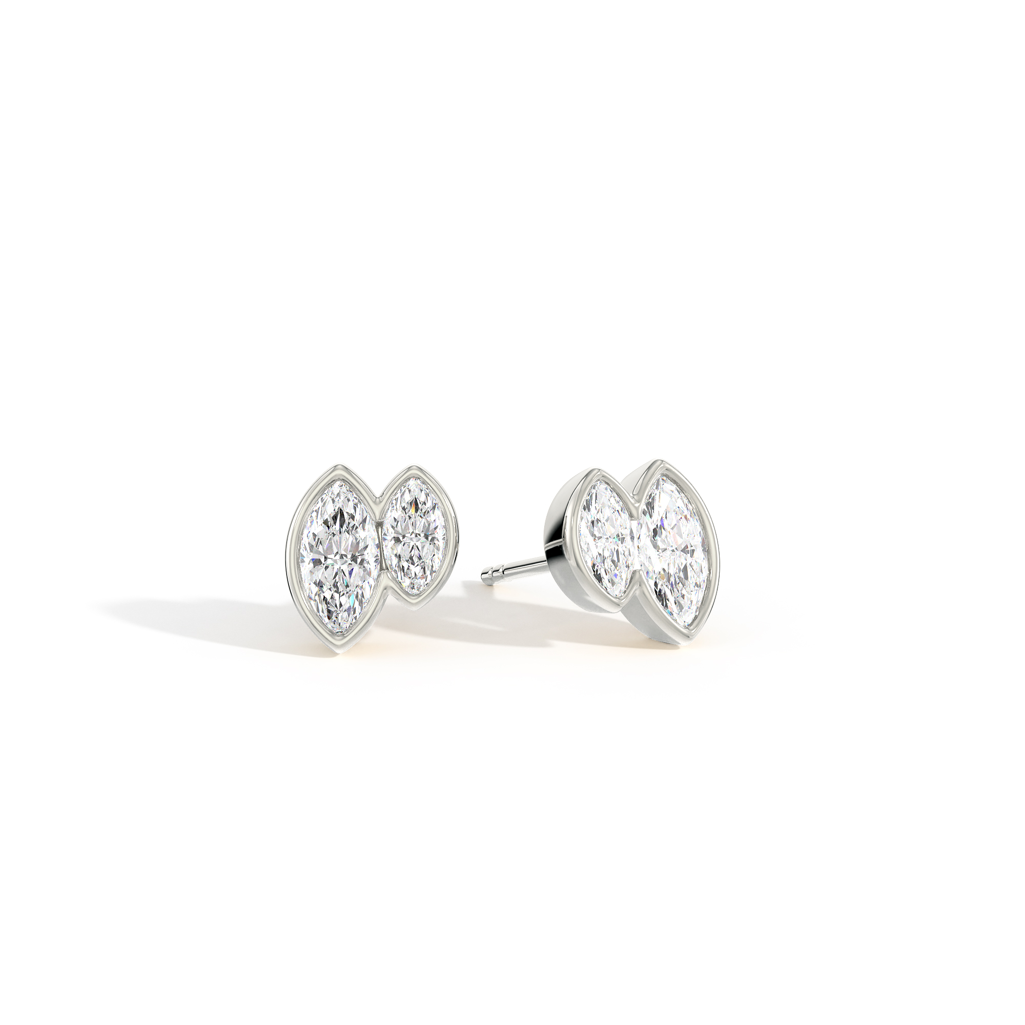 Die perfekte Kombination – Silberner, in Zargenfassung eingefasster Toi-et-Moi-Anhänger mit Marquise-Diamanten & Ohrring-Geschenkset