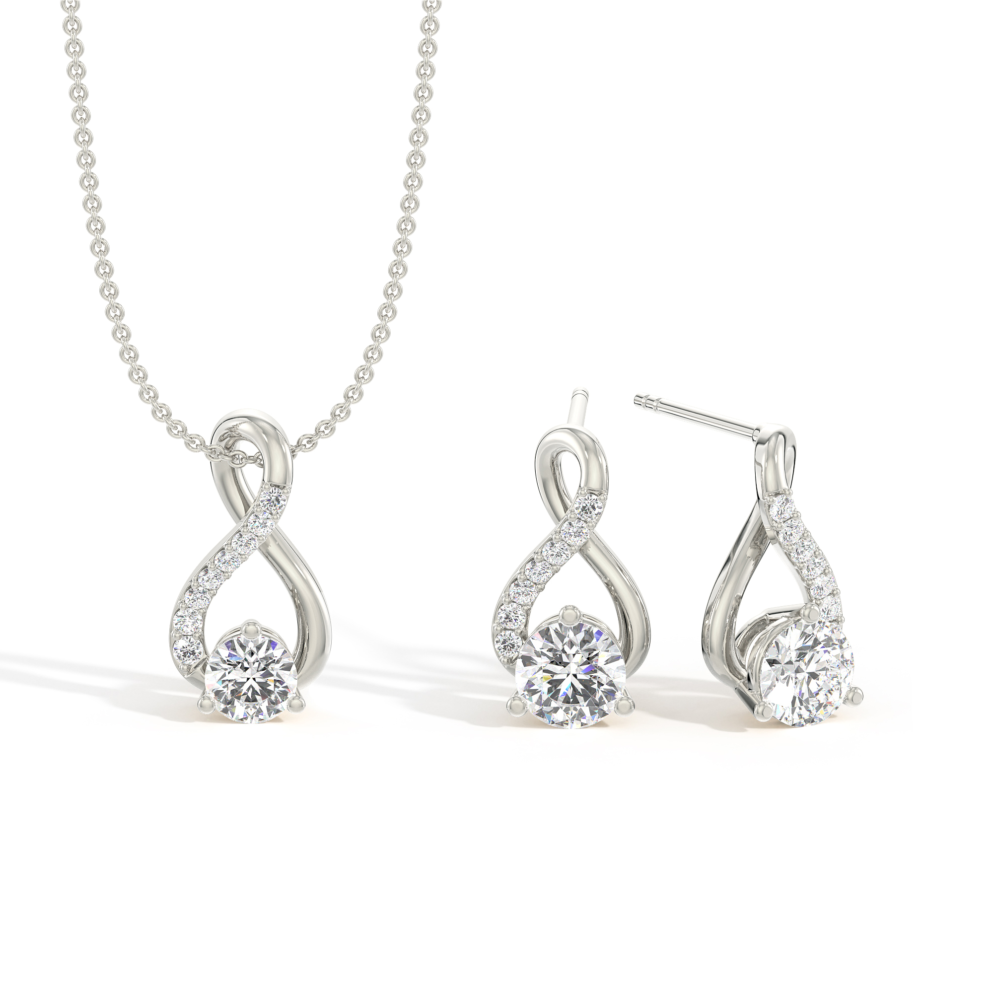 Ewigkeit Pavé Solitaire-Diaant-Geschenkset aus Silber mit Anhänger und Ohrringen