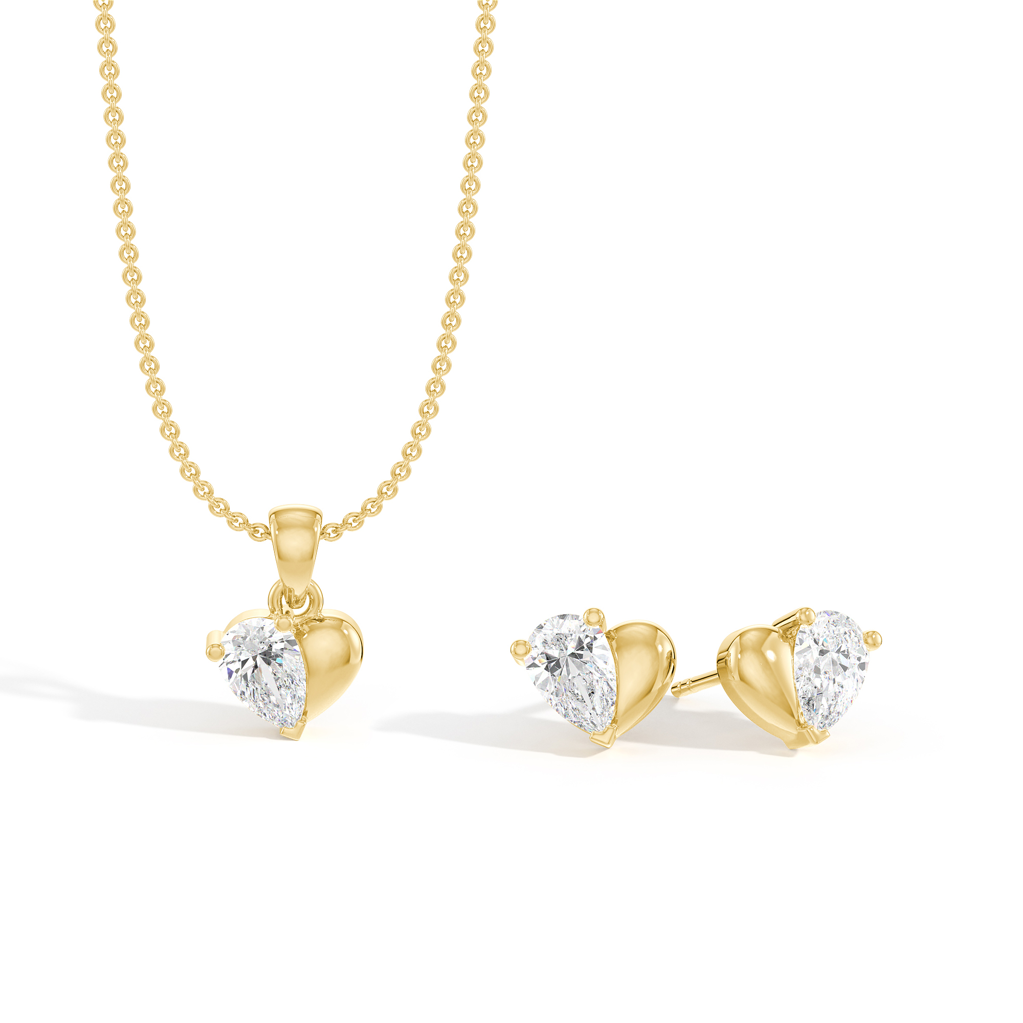 The Ultimate Expression 9kt Yellow Gold Heart Solitaire Diamond Pendant and Earring Gift Set