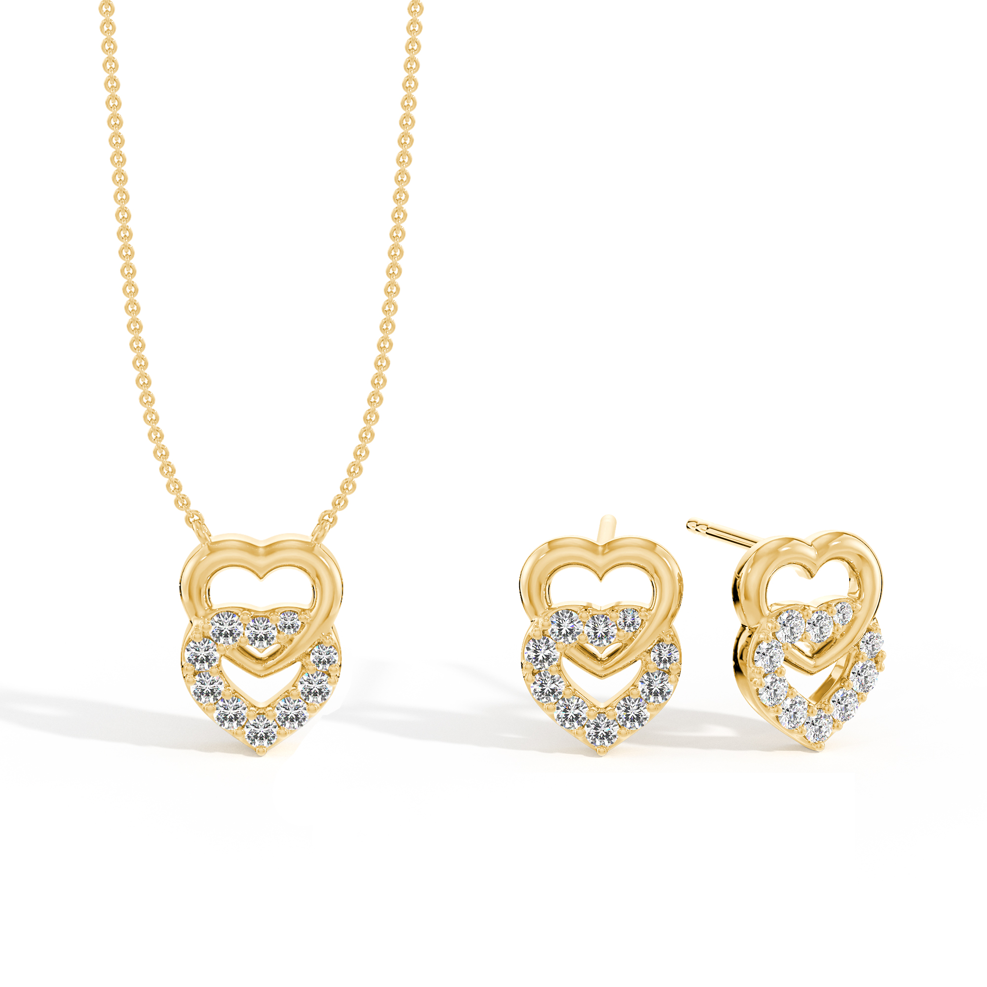 9Kt Entwined Heart Diamond Pendant & Earrings Set