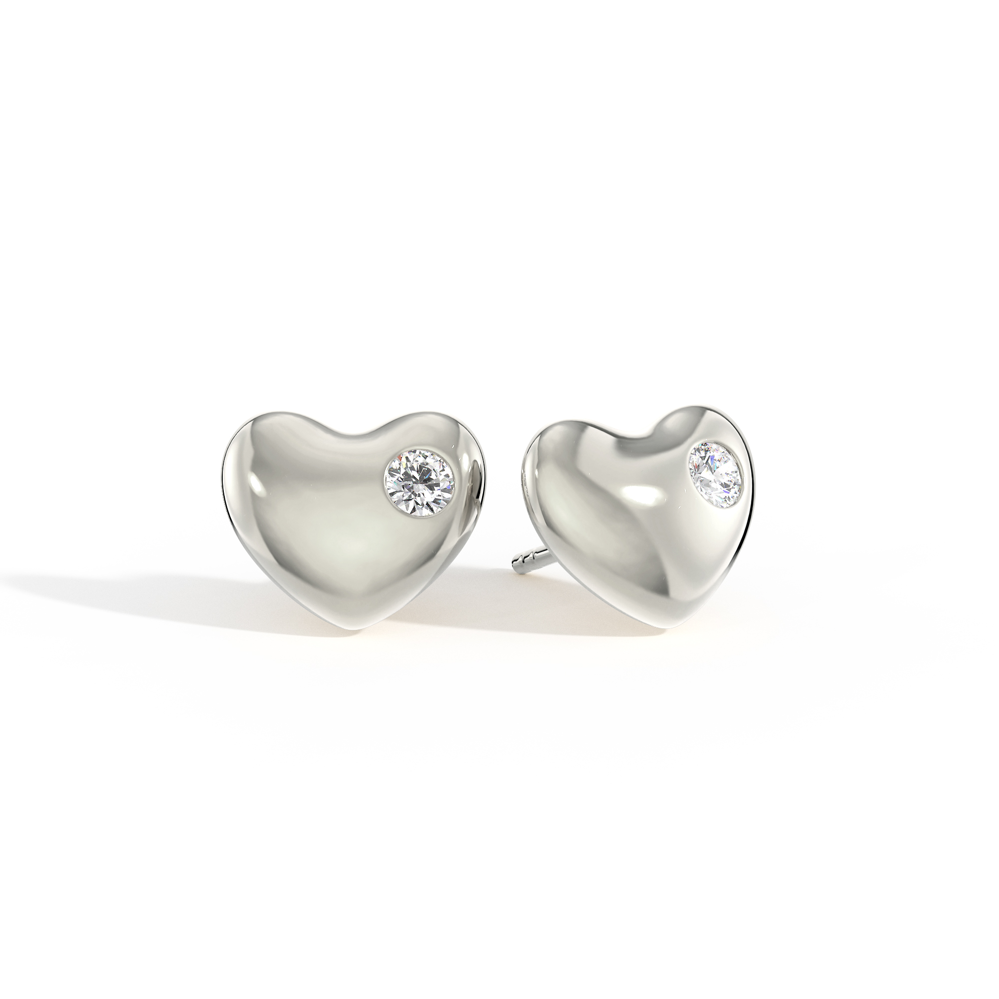 Silver Sculpted Single Diamond Heart Pendant & Earrings Set