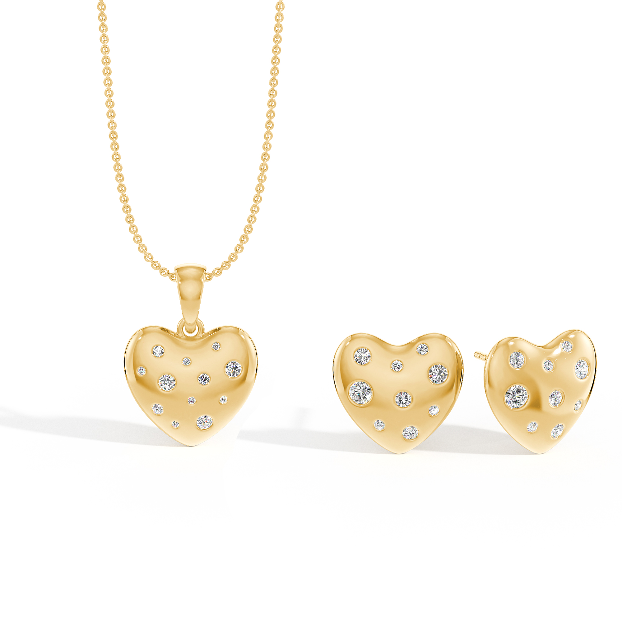 Silver Vermeil Scattered Diamond Heart Pendant & Earrings Set