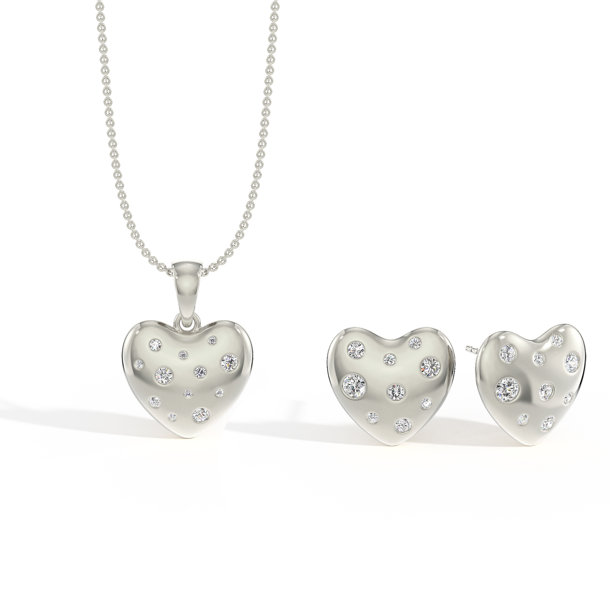 Silver Vermeil Scattered Diamond Heart Pendant & Earrings Set
