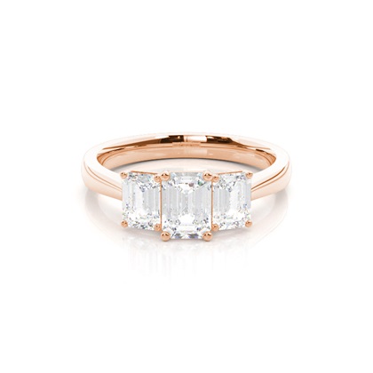 Emerald Rose Gold 3 Stone Diamond Rings